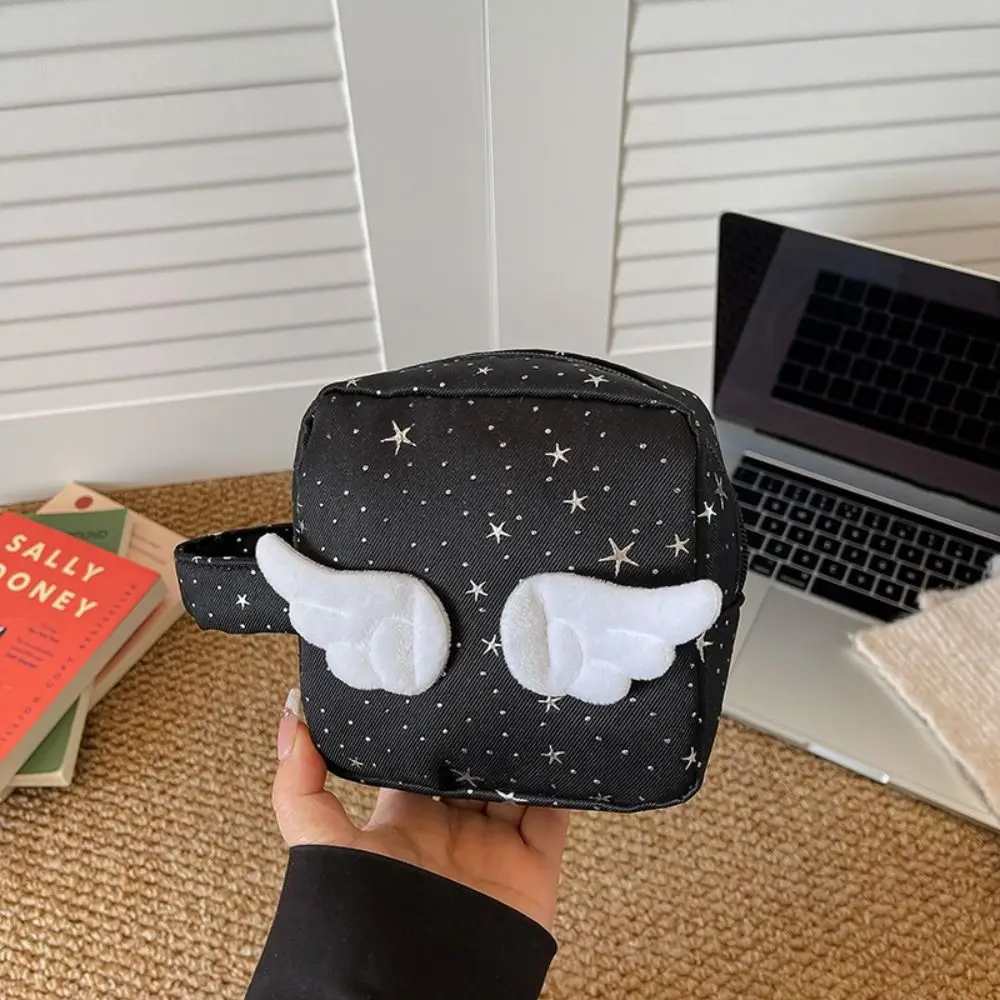 Cute Star Polka Dot Storage Bag Large Capacity Handheld Cosmetic Bag Zipper Design Coin Purse Miscellaneous Storage