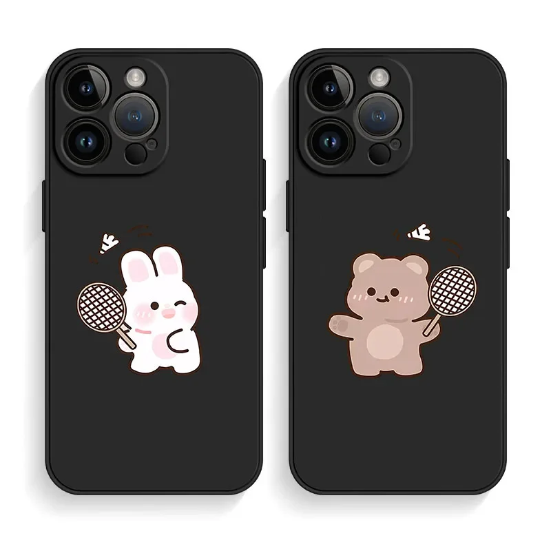 Funny Cartoon Bear Bunny Paired Couple Phone Case For iPhone 16 15 14 11 12 13 Pro Max Mini 7 8 Plus SE X XR Covers Fundas Shell