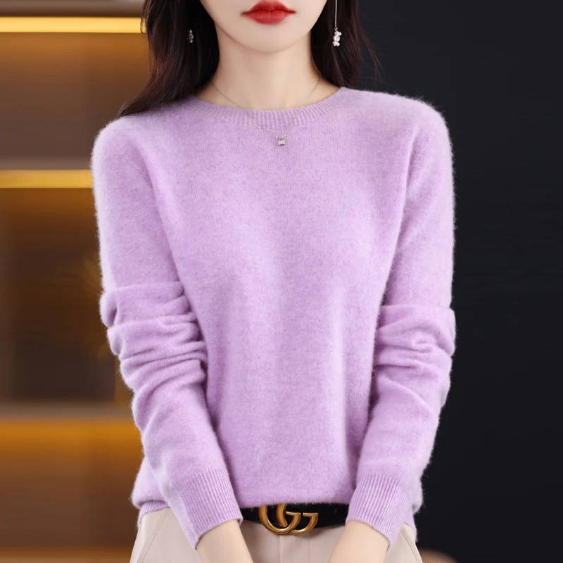 One-Line Ready-To-Wear Merino 100 Pure Woolen Sweater Women\'s O Neck Long Sleeved Fashionable Autumn Winter Knitted Bottom Shirt