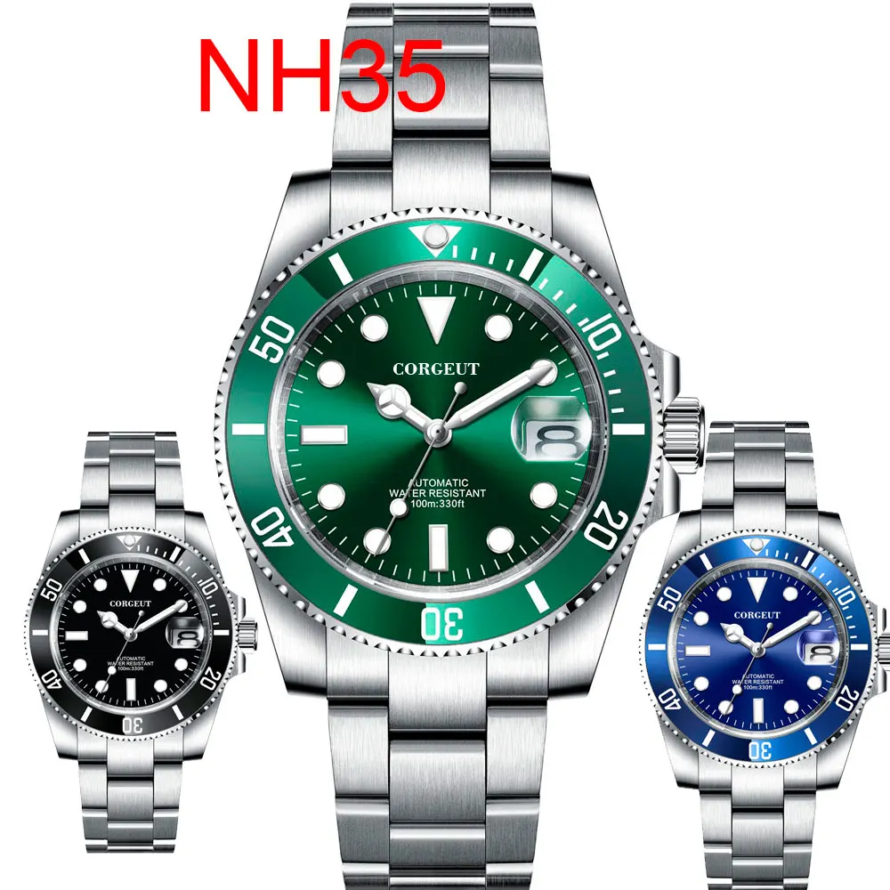 

DIY Custom Logo 40MM Sapphire NH35 8215Automatic Mechanical Mens WristWatch Sterile Dial Ceramic 10Bar Luminous Sport Male Clock