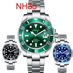 DIY Custom Logo 40MM Sapphire NH35 8215Automatic Mechanical Mens WristWatch Sterile Dial Ceramic 10Bar Luminous Sport Male Clock