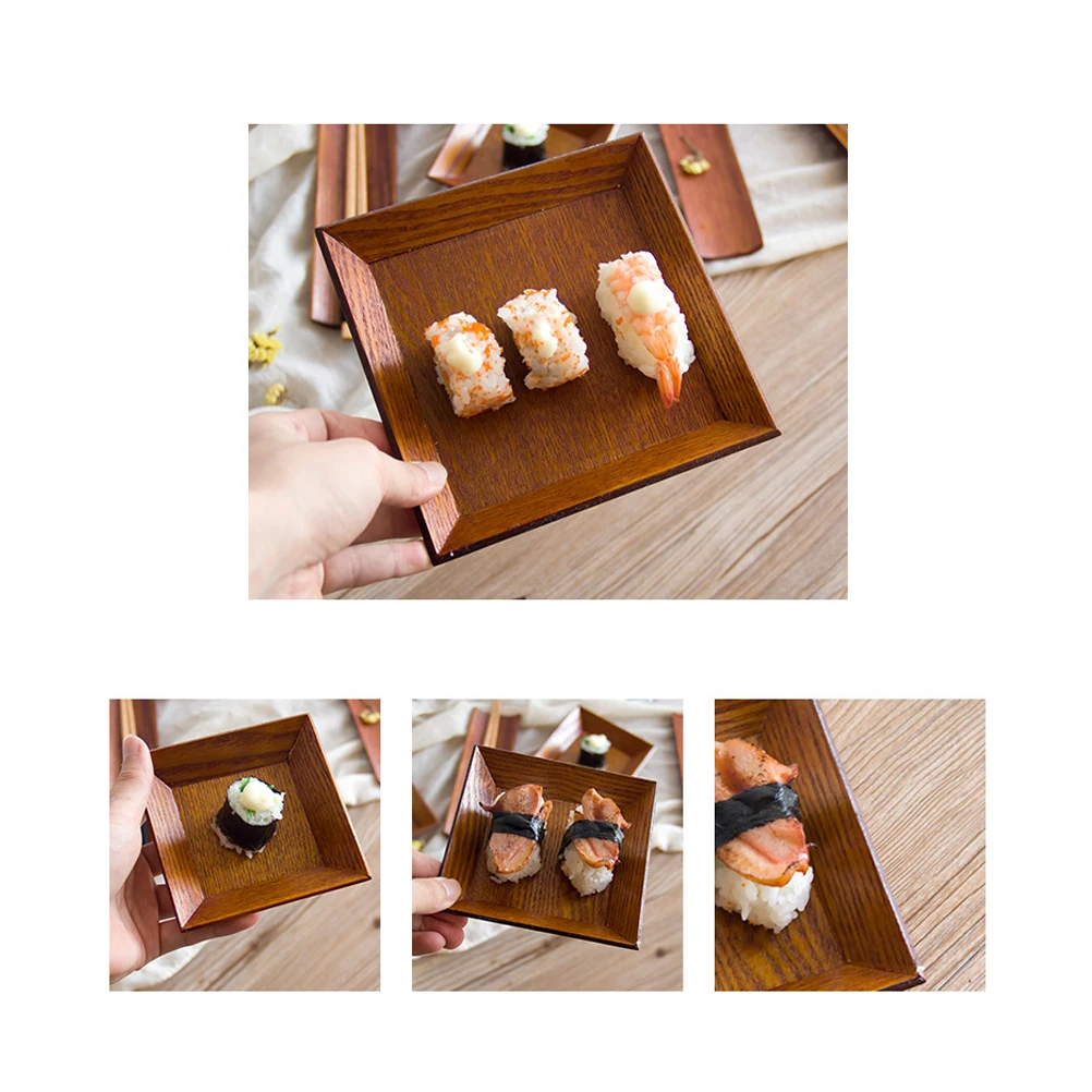 

Sushi Tray Snack Plate Dish Tray Dried Fruit Dessert Holder Waterproof Kitchen Tool Premium Wood Square Shape Storage Solution