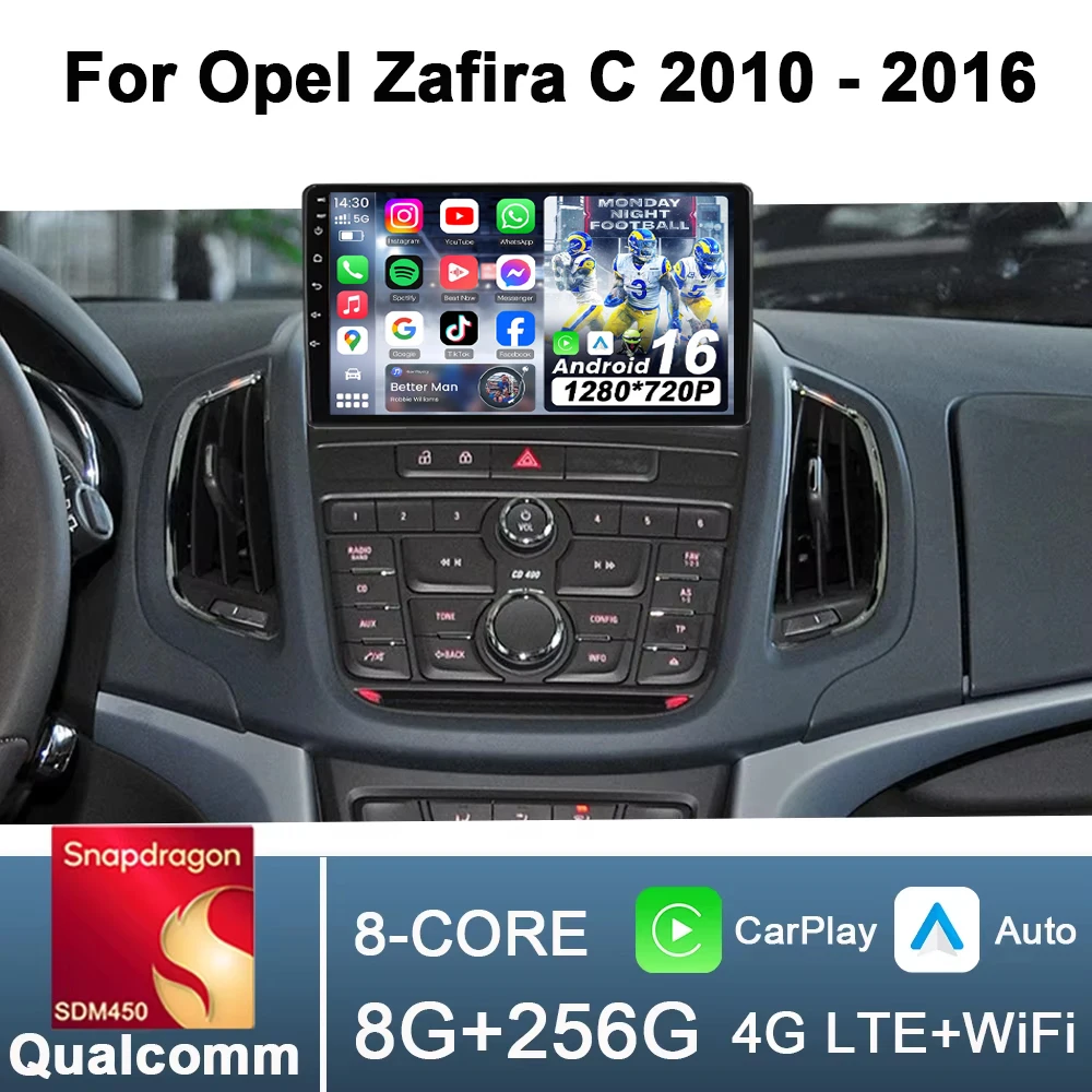 Android Car Radio for Opel Zafira Tourer Vauxhall Zafira C 2010-2016 Autoraido Stereo Navigation Multimedia Video Player Carplay