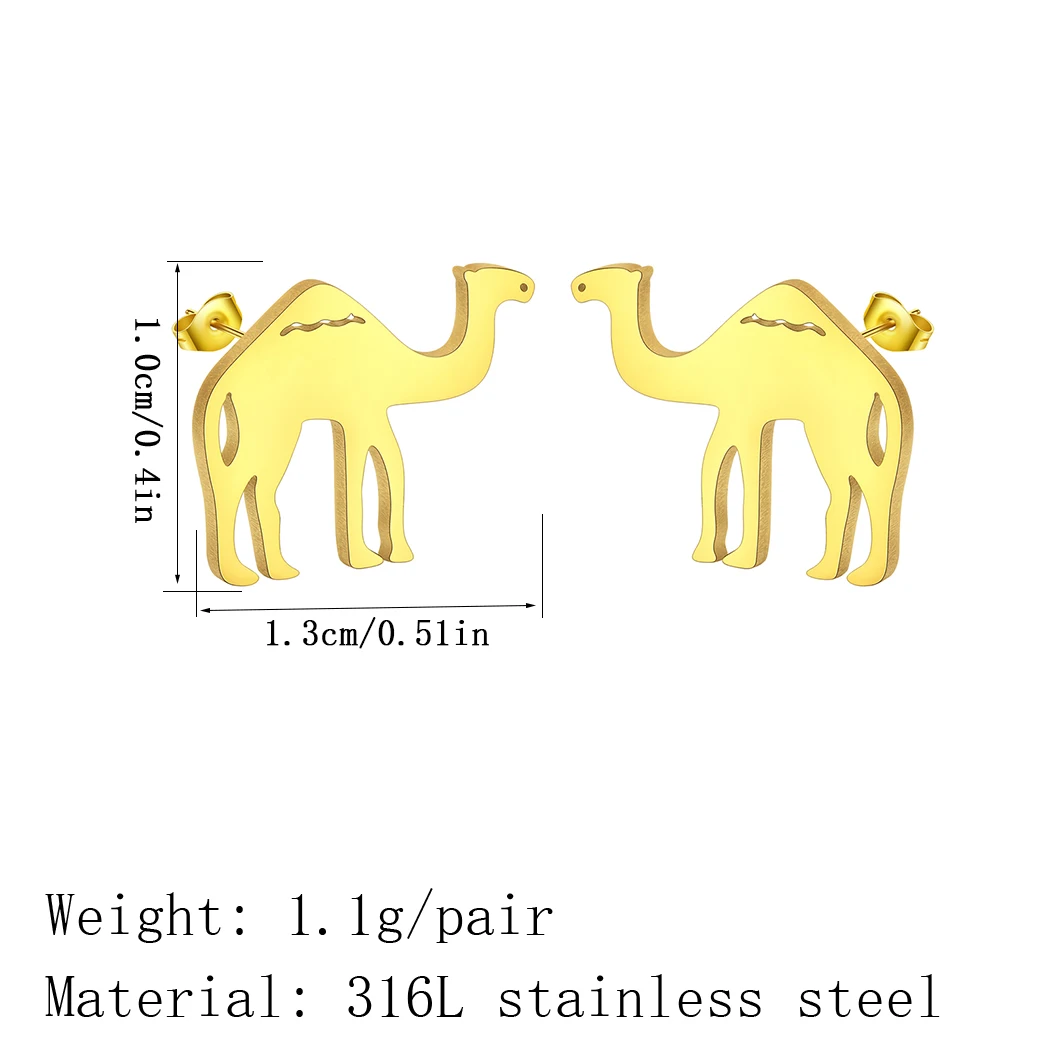 Kinitial Dainty Camel Stud Earrings Women Girls Stainless Steel Animal Pet Lover Jewelry Small Earrings Gift