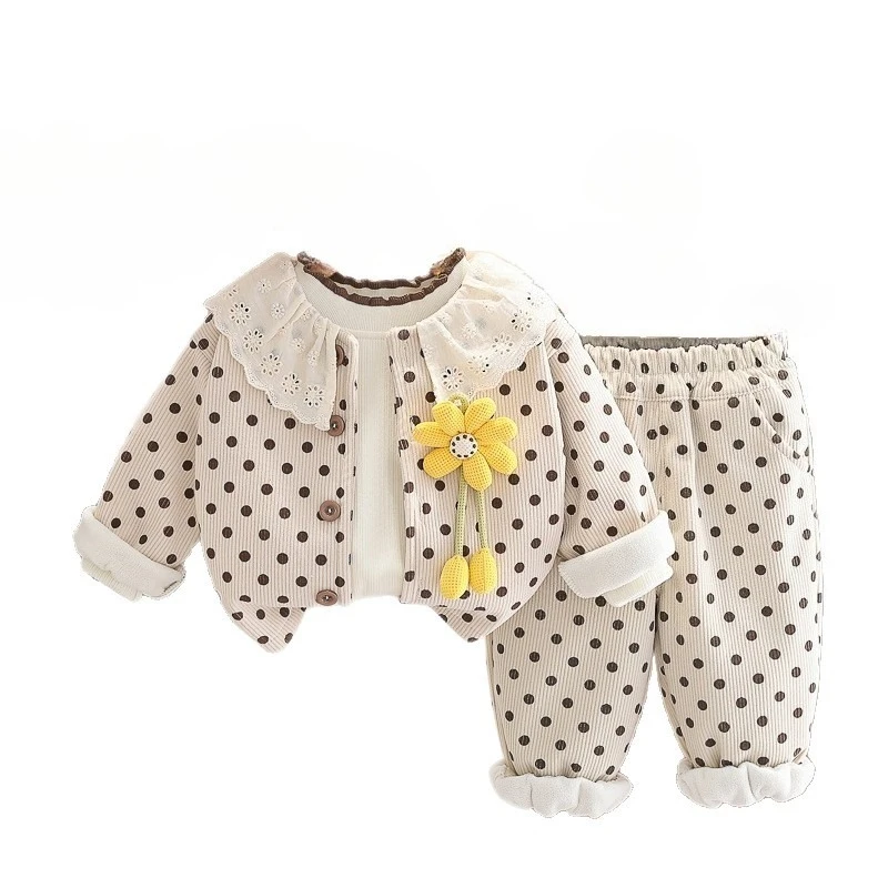 

New Winter Baby Girls Clothes Set Children Thick Warm Jacket T-Shirt Pants 3Pcs/Sets Fashion Kids Clothing Infant Tracksuits