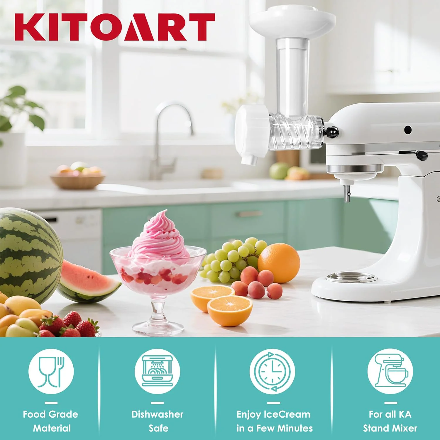 For KitchenAid Stand Mixer Ice Cream Attachment Dairy Free Sorbet Frozen Yogurt Maker Healthy Fruit Soft Serve Dessert Accessory