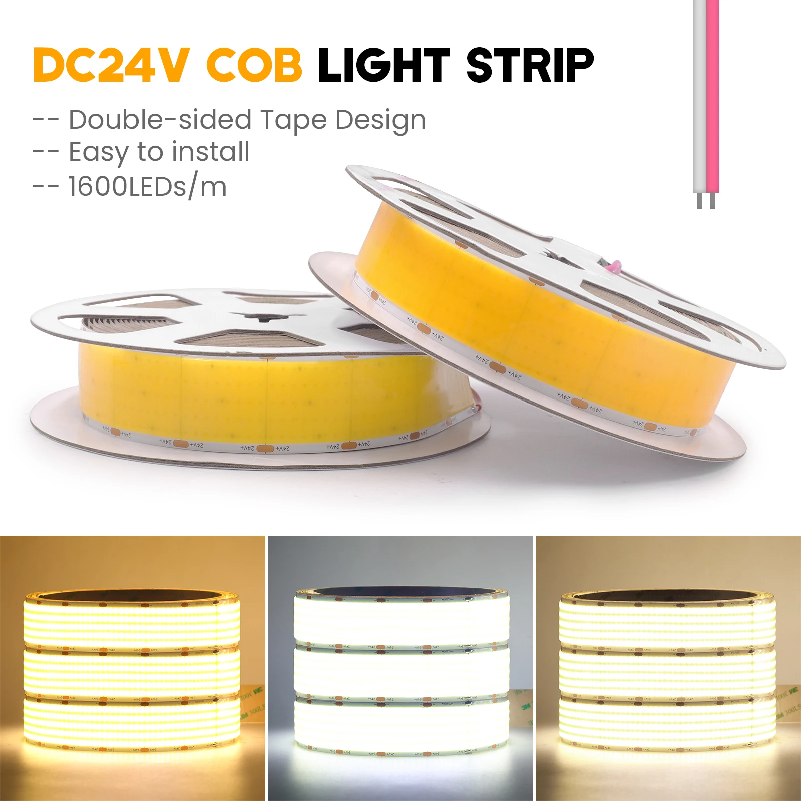 Imagem -05 - Super Bright Linear Led Light Strip para Decoração de Casa Fita Flexível Cob Alta Densidade Linhas 24v 1600leds por m