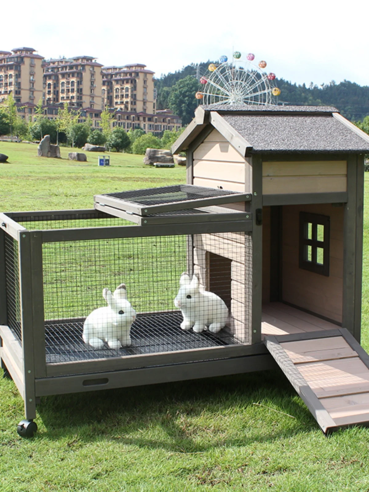 Outdoor Large Rabbit Cage With Anti Spray Urine Luxury And Flexible Rabbit Cage, Solid Wood Large Space, Outdoor Litter Box