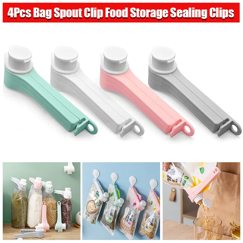 4Pcs Bag Spout Clip Food Storage Sealing Clips with Pour Spouts Great for Kitchen Food Storage for Potato Chips Coffee Sugar