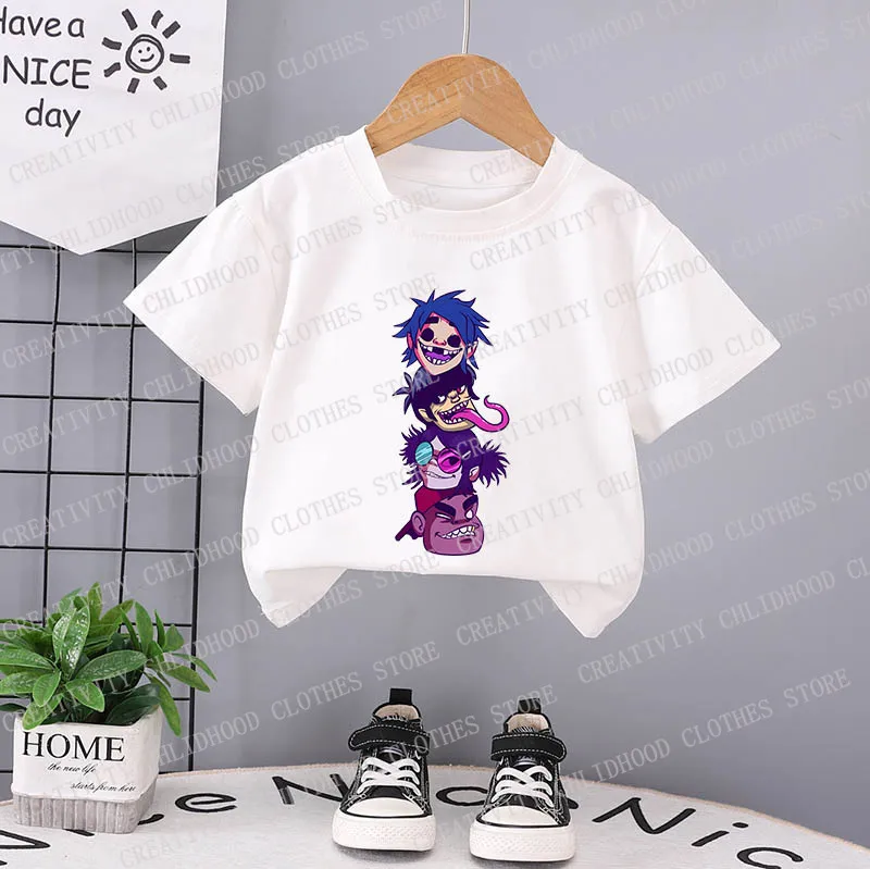 Music Band Gorillaz PUNK ROCK T-shirt Children\'s O-neck Cartoons Short Sleeve T Shirts Casual Clothes Kids Girl Boy Clothing Top