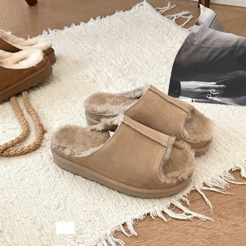 

2025 Fall Winter Kendall Same Style Women's One-Strap Slippers Real Sheepskin Fur Integrated Warm Slide Sandals for Home