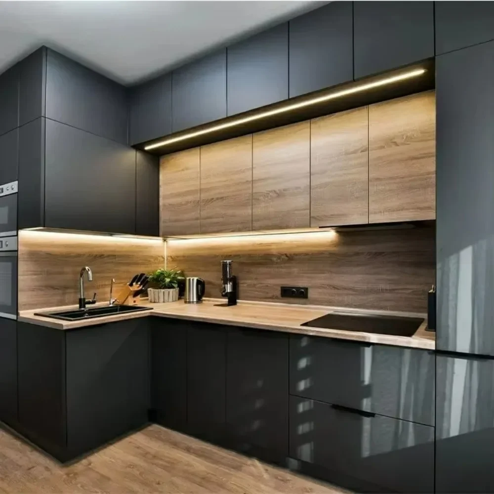 High End Lacquer Wood Cabinets Kitchen Set Furniture Modern Black Kitchen Cupboard Set Cabinet Custom Cabinetry