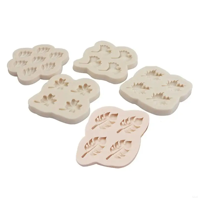 

T21C 5Pcs Small Freshes Fondant Silicone Mold Ginkgos Bilobas Leaf Four-leaf Clover and Chocolate Decorative Cake Mold