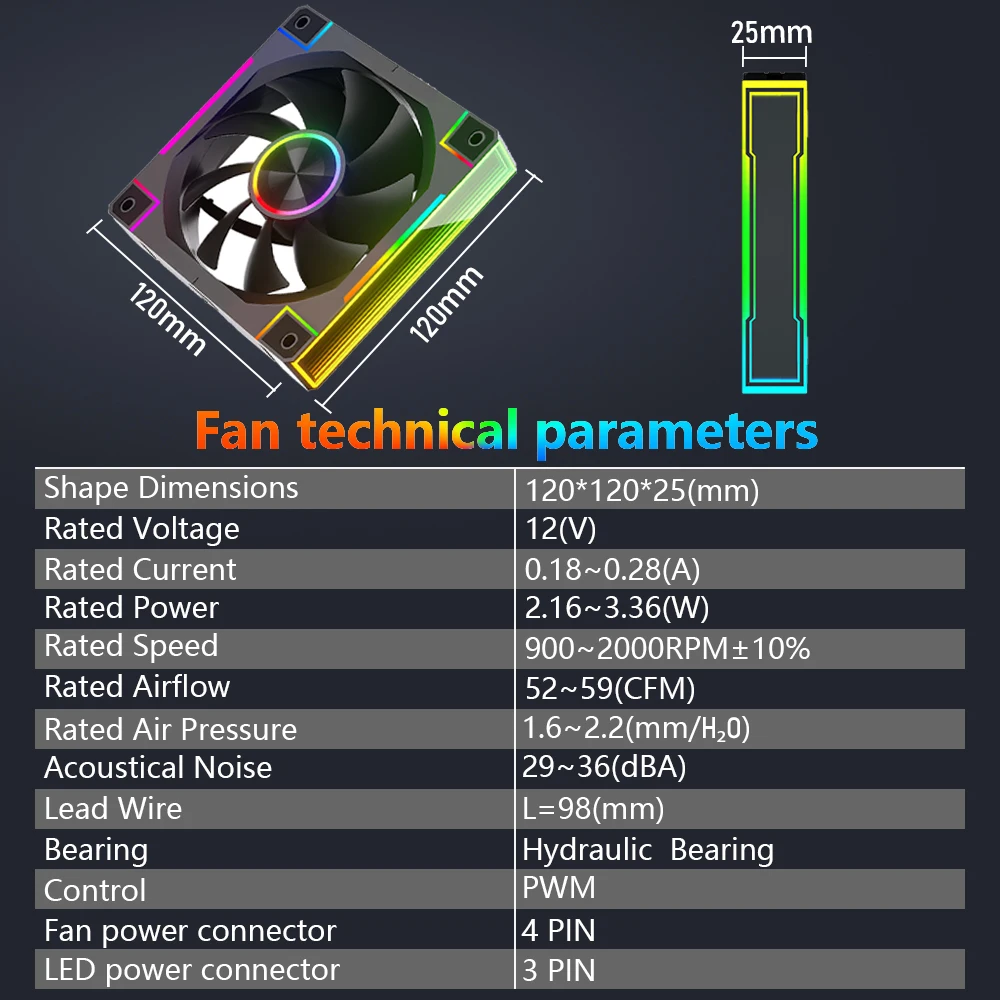 مروحة تبريد SOONCOOL لحافظة الكمبيوتر 120*120*25 مللي متر PWM A-RGB مبرد لوحدة المعالجة المركزية برج واحد/مزدوج 2000 دورة في الدقيقة 52CFM 29dBA