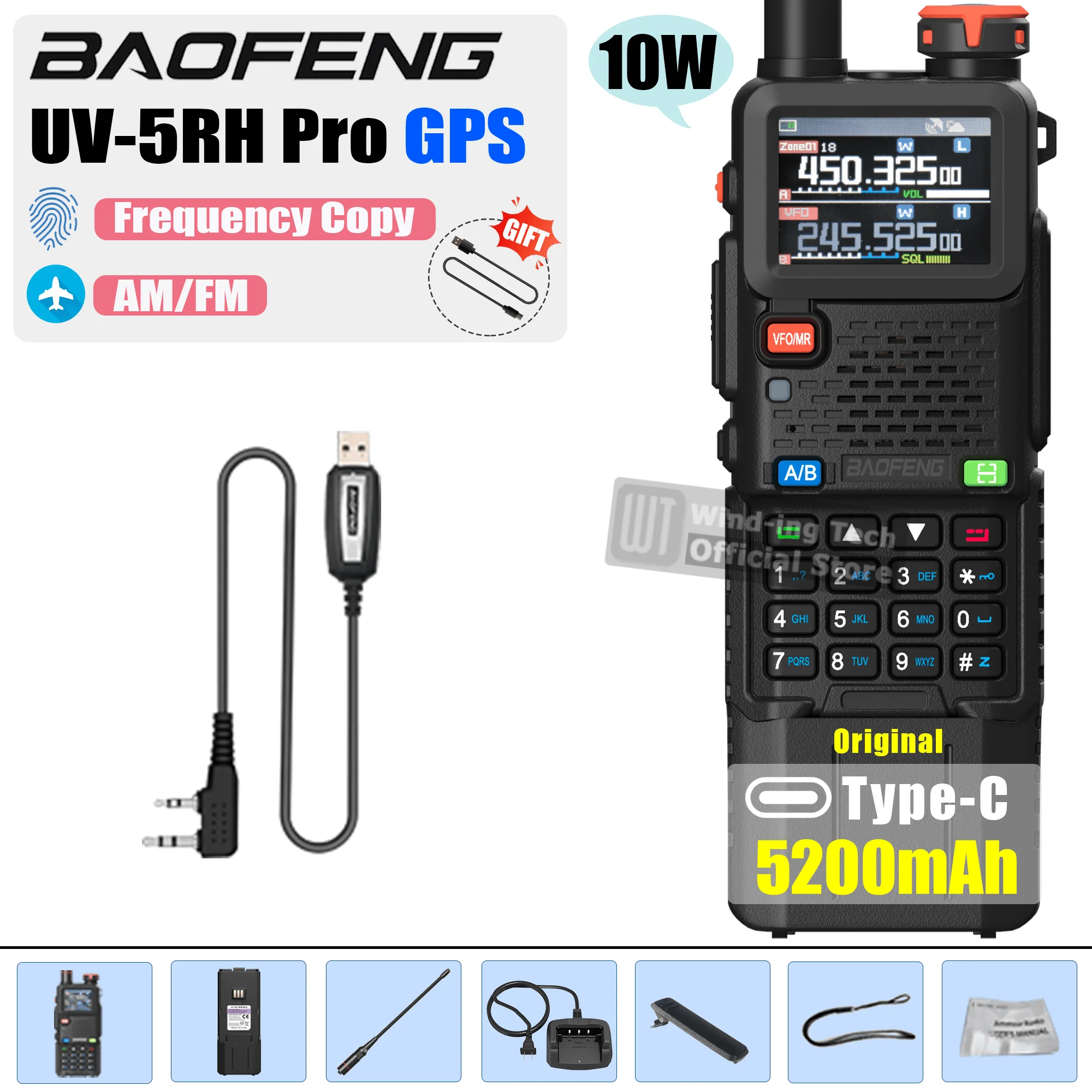 1/2PCS Upgrade Baofeng UV 5RH Pro GPS Walkie Talkie 3000mAh 5200mAh Verlengd Verdikte batterij Frequentie Kopie Type-C Ham Radio