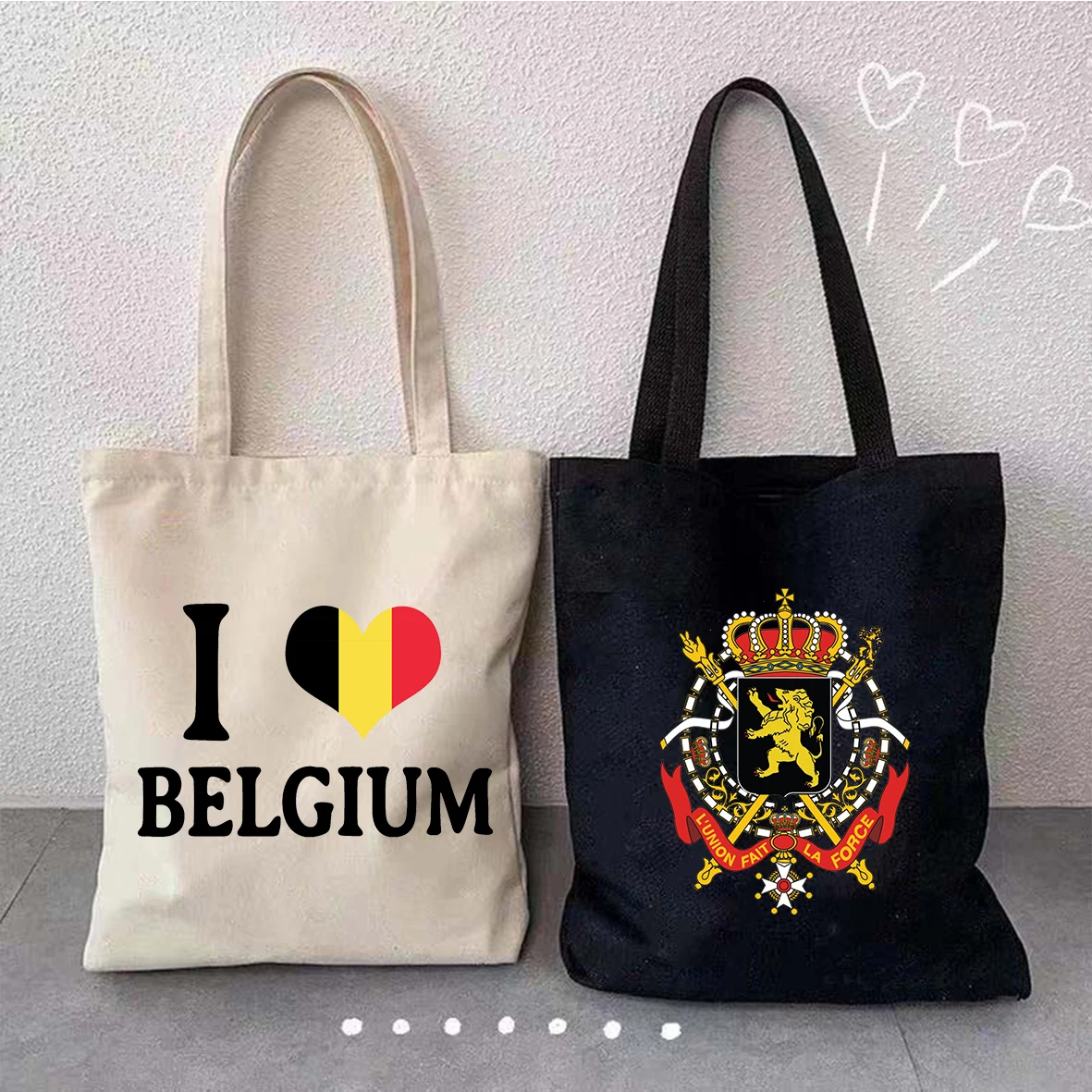 Travel Brussel Antwerp Wapen Belgium Vlag Embleem Hartslag Skyline Schouder Canvas Bakken Tassen Harajuku Winkelen Handtassen