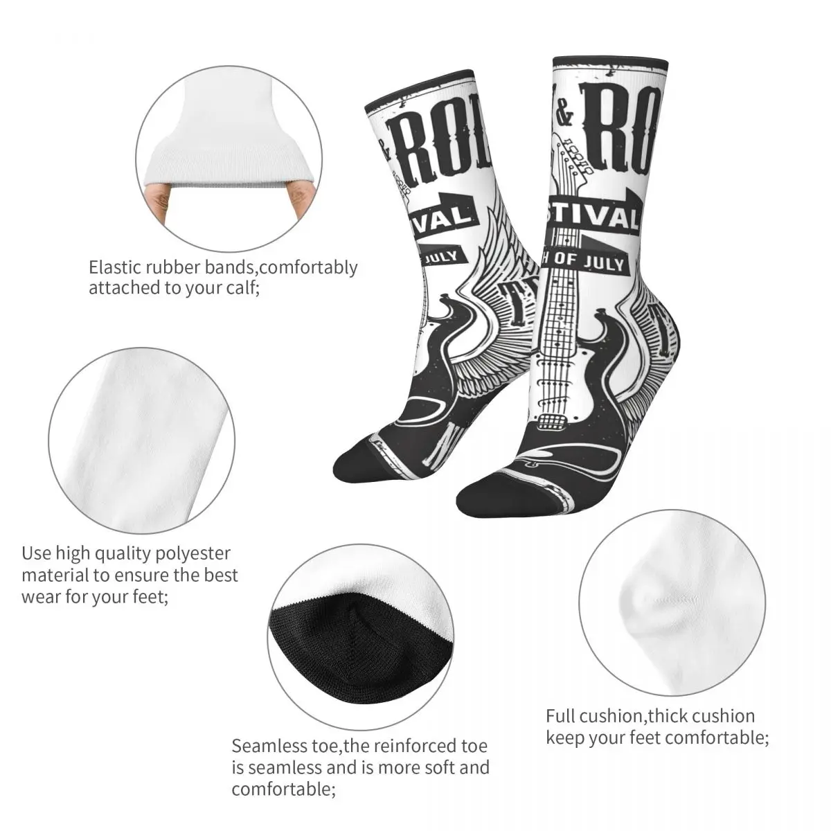 Hip Hop Retro Skull Rock Roll Festival Stay True Crazy Men\'s Socks Music Street Style Printed Funny Happy Crew Sock Boys Gift