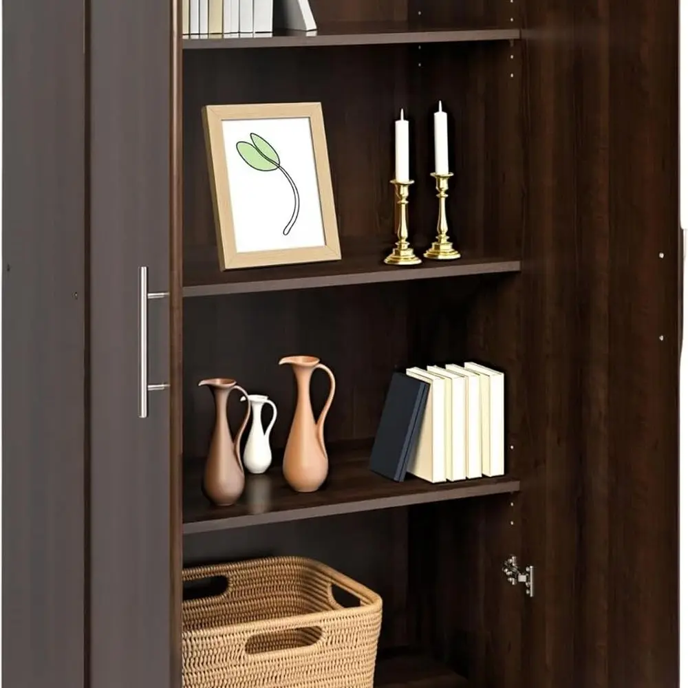 

Espresso Finish Tall Storage Cabinet for Garage, Pantry, and Bathroom with 2 Doors and Adjustable Shelves, 16 Depth x 32 Width x