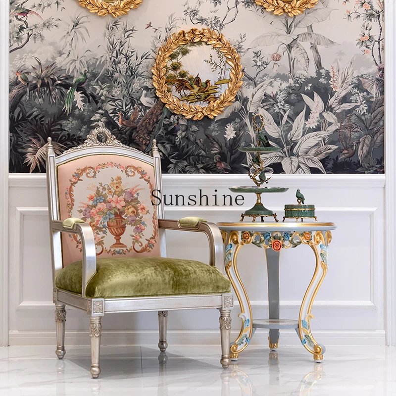 ملصق زهور فاخر من الخشب الصلب الفرنسي المرسوم يدويًا من رقائق الذهب باللون الأزرق وغرفة معيشة فيلا زاوية صغيرة #2