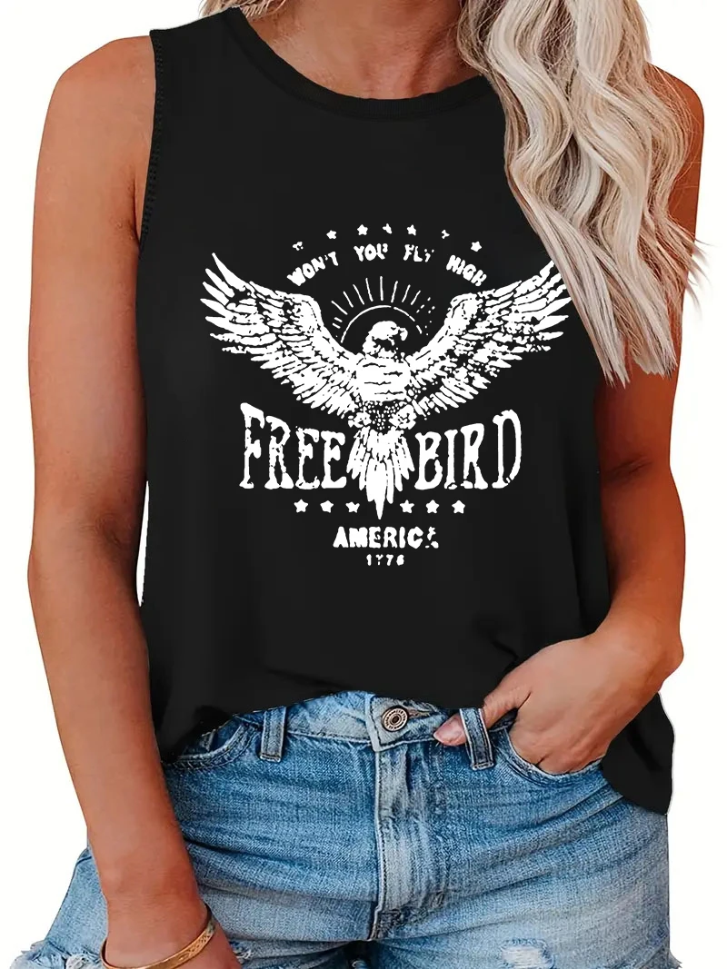 

Free bird Spirit Print Tank Tops Summer Woman Punk Vintage Streetwear Sleeveless T shirt