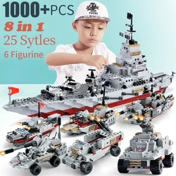 1000+Pcs Navy War Chariot Ship Army Boat Plane Model Warships Building Blocks City Children Toys for Boy