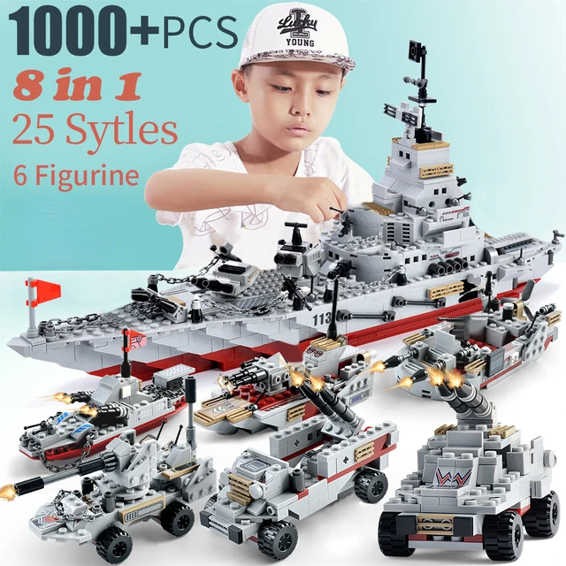 Compatible with Lego 1000 Pcs Navy War Chariot Ship Army Boat Plane Model Warships Building Blocks City Children Toys for Boy AliExpress