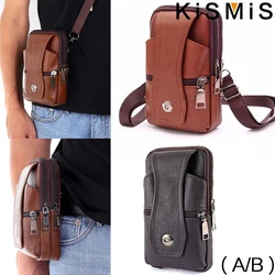 KISMIS-Bolsa de Cintura de Couro Masculina Multifuncional, Grande Capacidade, Bolsa para Cinto com Alça de Ombro, Moda