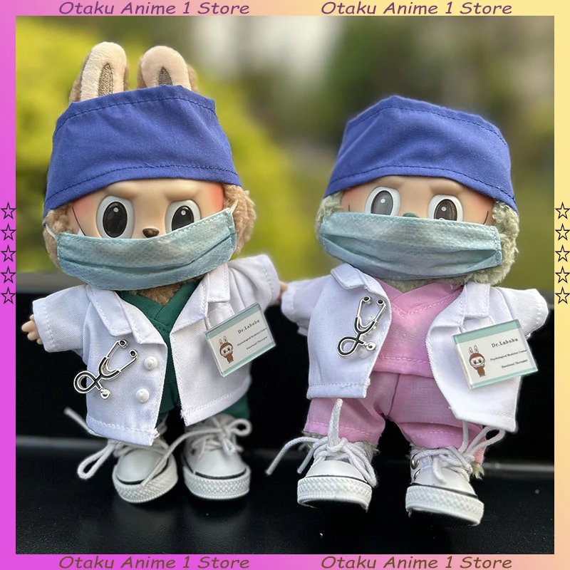 

New Labubu Doctor Uniform Set Pink Nurse Uniform Hat Mask Outfit Mini Plush Doll Clothing Fashion Doll Accessories