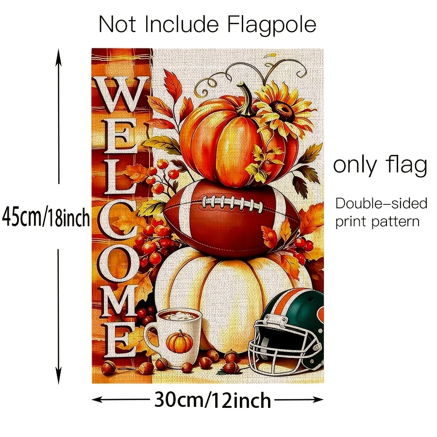 Pack of 1, Fall Garden Flag, Fall Rugby Garden Flag, Farmhouse Pumpkin Rugby Welcome Fall Gate Flag, Welcome Fall Flag, 12x18 Inches, Perfect for Fall Halloween and Holiday Outdoor Decorations, for Home and Scene Decorations, Excluding Flagpoles