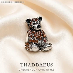 Beads Brown Teddy Bear 925 Sterling Silver Charm Europe Jewelry Cute Gift For Women & Men