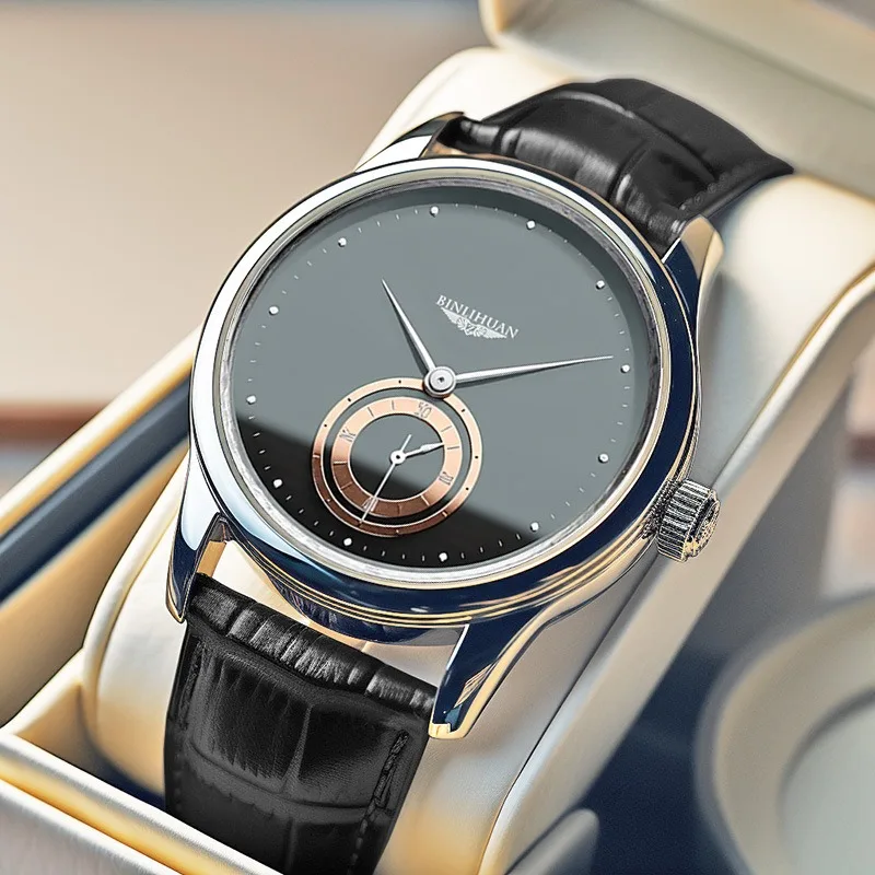 Fashion Men Business Black Leather Quartz Analog Watches Daily Valentine's Gift Graduation Gift For School