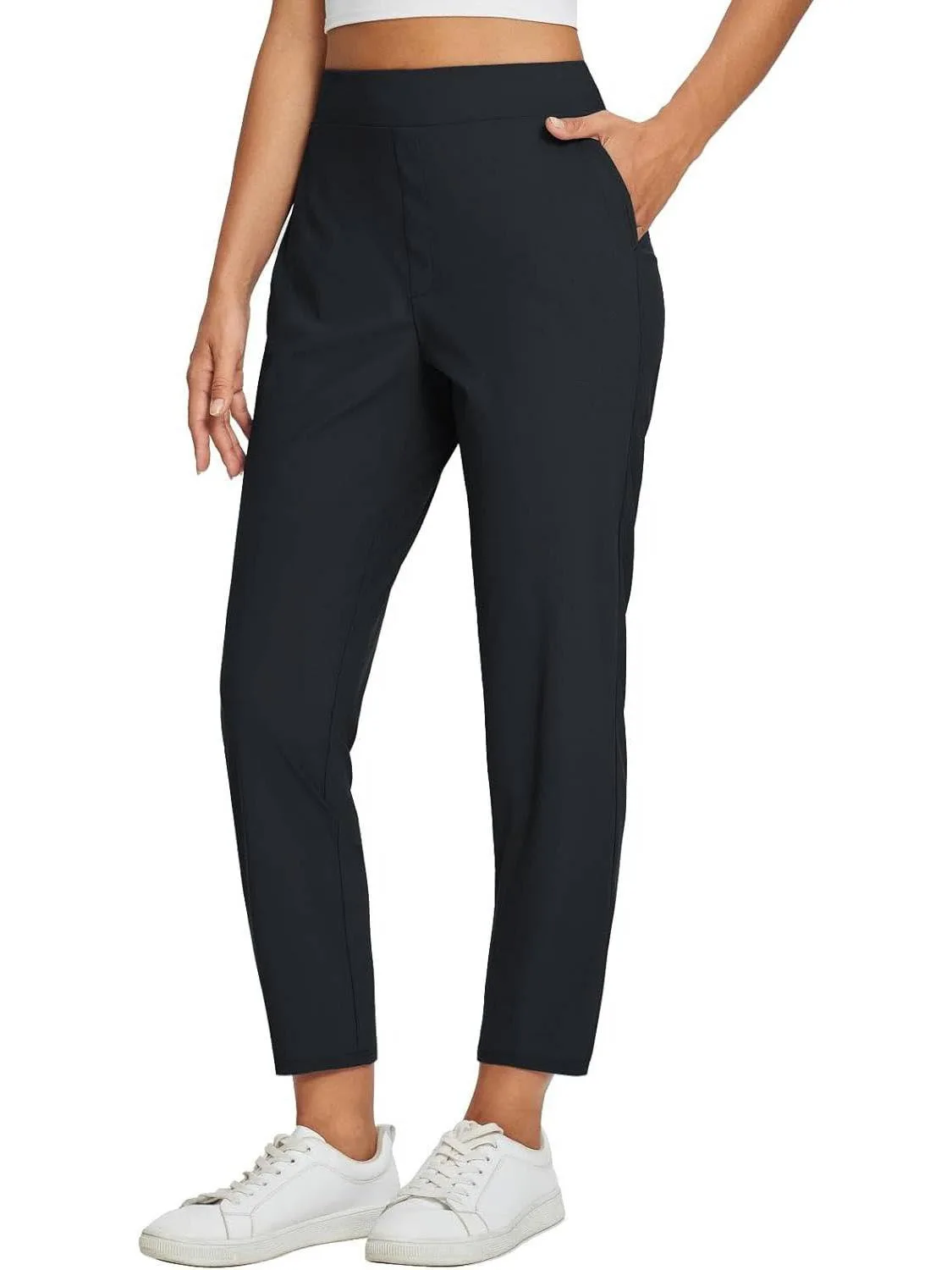 

2026 New High Waist Casual Pants Women's Elastic Waistband Side Zipper Pockets Comfortable Daily Trousers