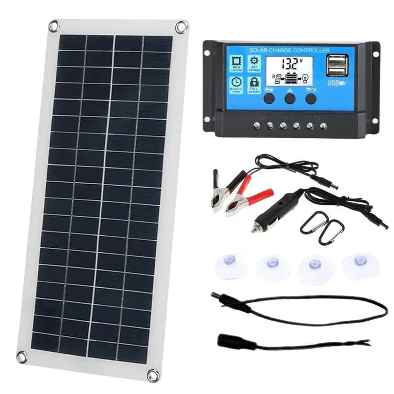 แผงโซลาร์เซลล์ 18V แผงชาร์จพลังงานแสงอาทิตย์แบบนุ่ม 18V พร้อมพอร์ต USB คู่กันน้ํามัลติฟังก์ชั่น Solar Converter เครื่องชาร์จโทรศัพท์