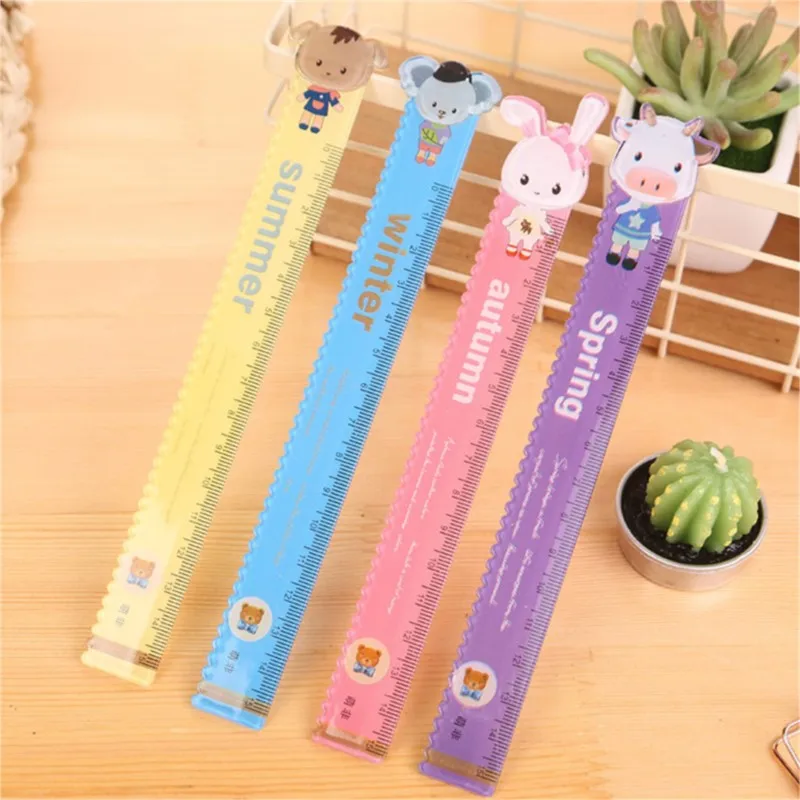 4pcs/lot 15cm Kawaii Multifunction Plastic Straight Ruler For Kids Creative Student Gift Office Stationery