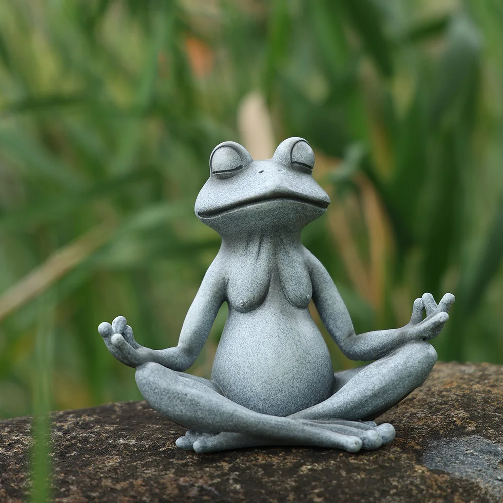 Meditation Resin Frog Zen Artistic Figurine Sitting Frog Outdoor Garden Decorative Statue For Home Office Desk Ornament Gift