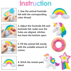 5Pcs Unicorn Sewing Kit for Kids Donut Rainbow Cloud Shooting Star DIY Art Craft Felt Kits Early Educational Project Supplies