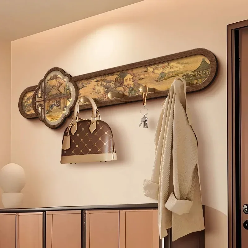 Song-style aesthetic coat hook enters the door porch, wall hanging storage, high-end decoration, antique rack, coat rack
