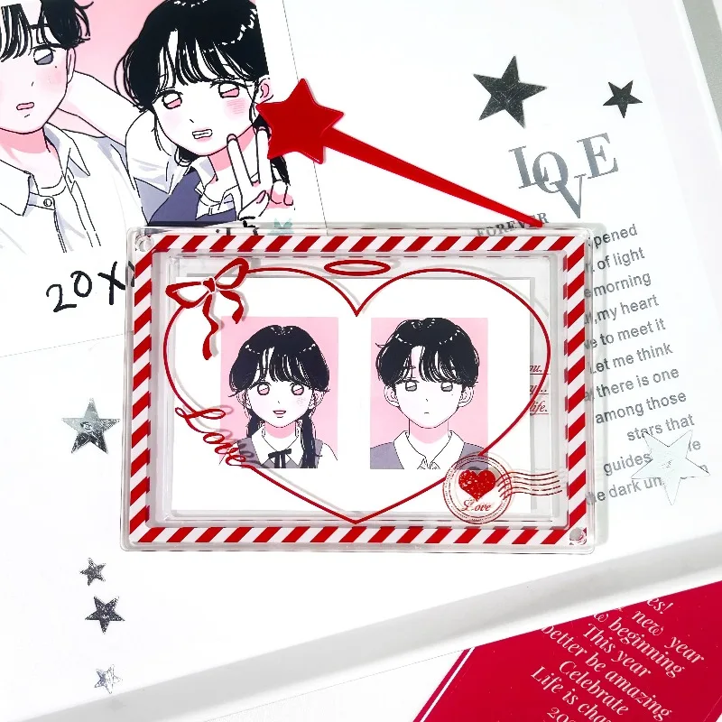 Love Confession 3.5/6 Inch Acrylic Photo Frame, Heart Bow Card Display Holder, for Anime Kpop Merch Aesthetic Shooting Decor
