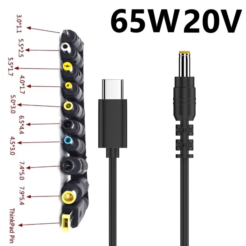 1.5m 65W 9V 12V 15V 20V Type C Dc 10PCS Power Adapter Connector kabel USB C Type C naar DC Jack Snelle Oplaadkabel Koord