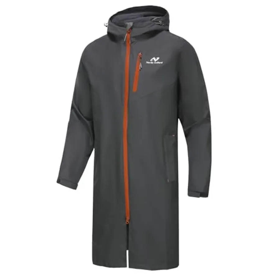 

NORDIC OUTLAND Rain Jacket Men, Waterproof Breathable Long Raincoat with Hood Mesh Lining, Windbreaker for outdoor activities