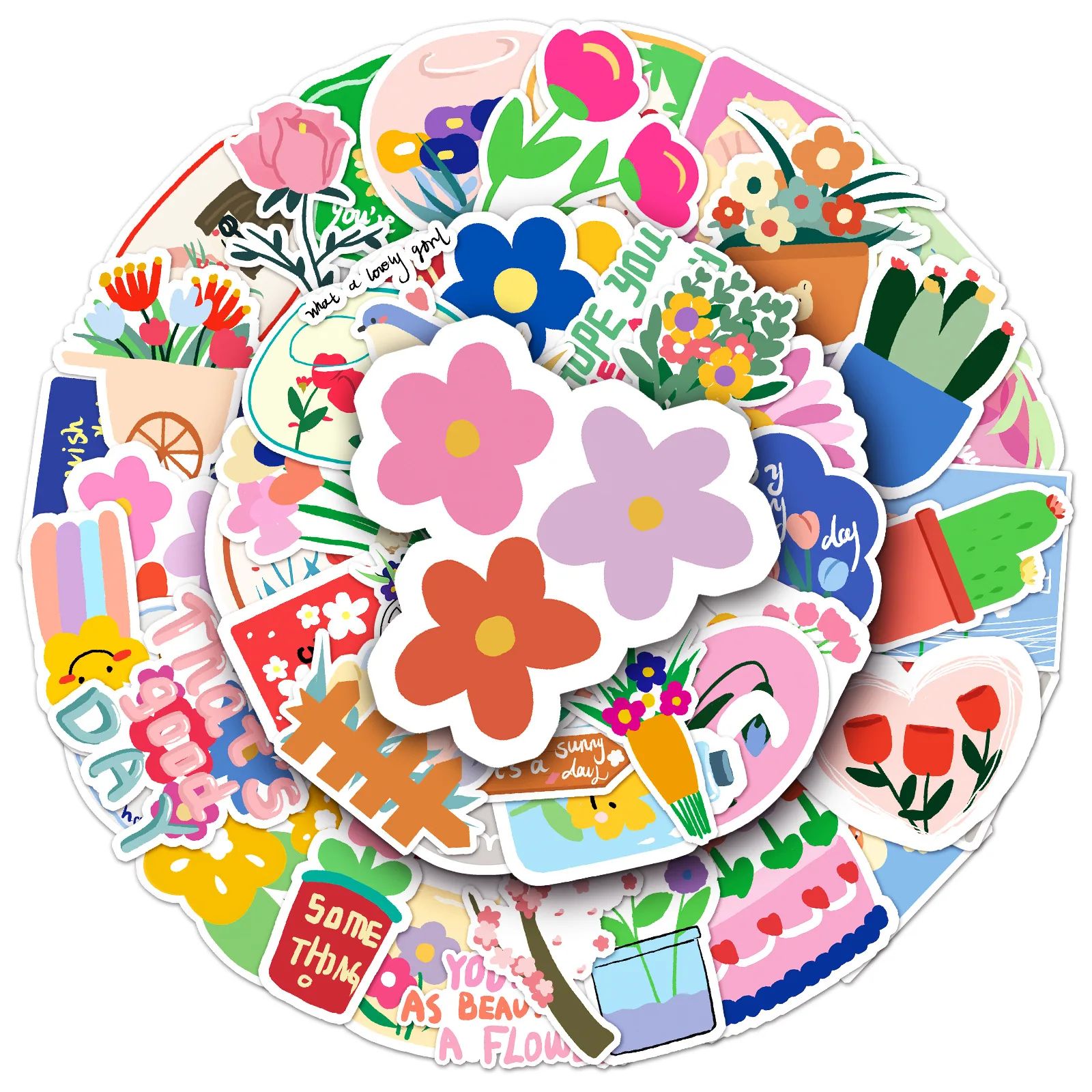 50 個の花漫画子供用ステッカーかわいいスタイル素材 DIY 装飾することができます荷物ラップトップ iPad 防水ステッカー子供のおもちゃ