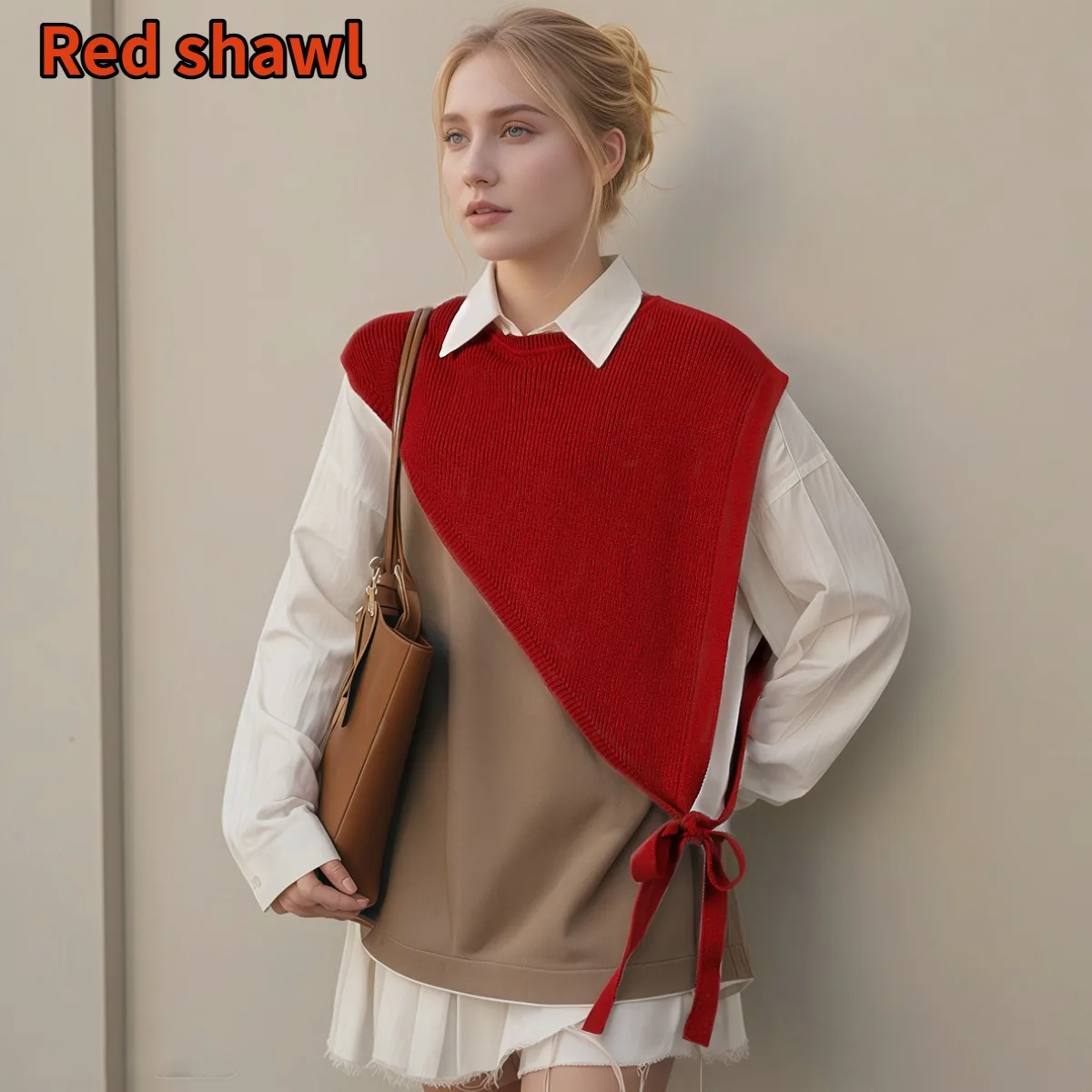 

Knitted shawl, vest, women's high-end sense, beveled triangle pullover, layered and worn in niche design outerwear