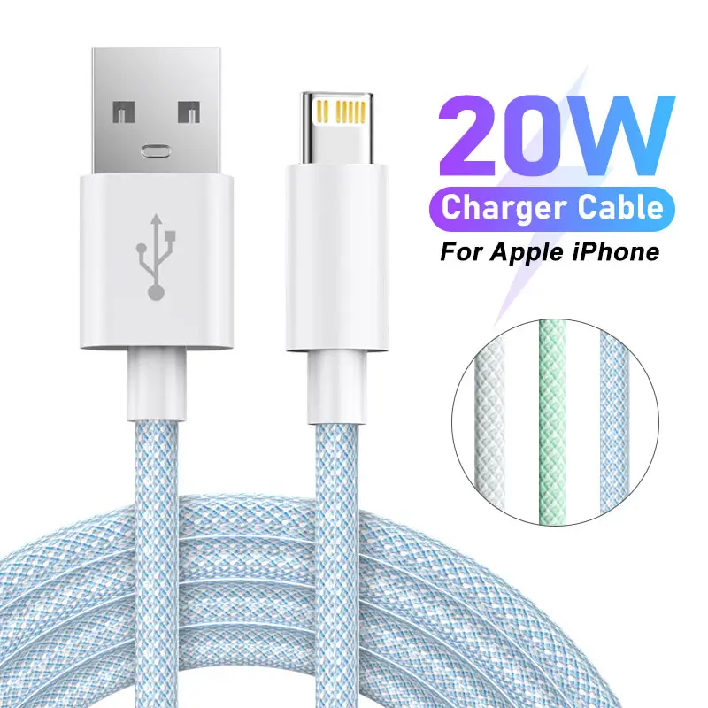 PD 20W Weaving USB A Quick Charging Cable For Apple iPhone 14 13 12 11 Pro Max Fast Charger X XS XR 7 8 6 Plus Data Wire