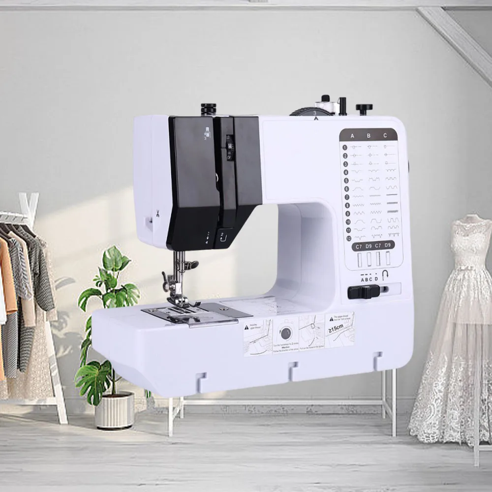 Mini máquina de coser portátil, 38 puntadas con bobinado, práctico prensatelas reemplazables, botón de inicio Overlock, eléctrico con Pedal