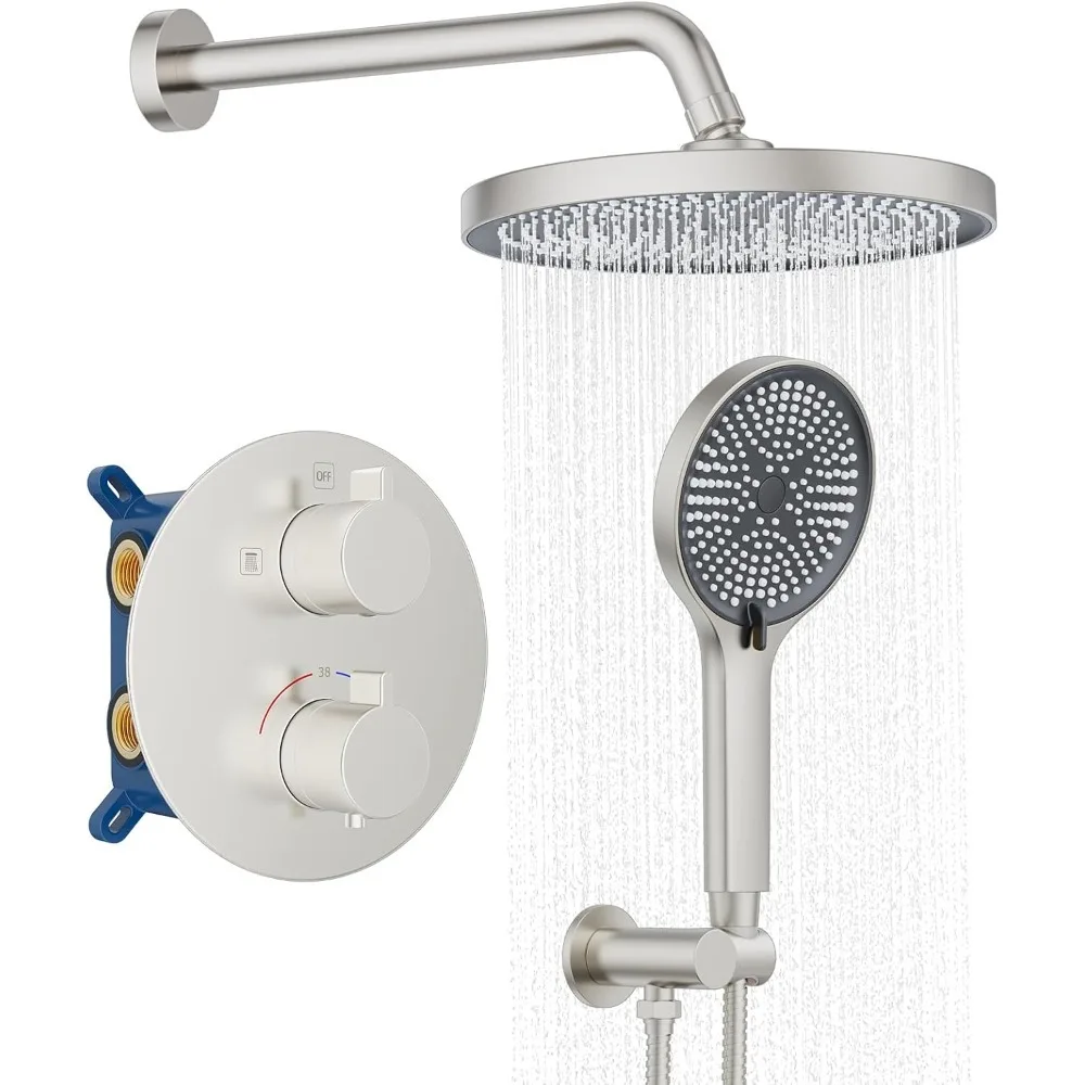 Shower System Rainfall Shower Head - 3 Setting Handheld Sprayer, Complete Bathroom Set with Faucet Mixer Trim Kit & Valve