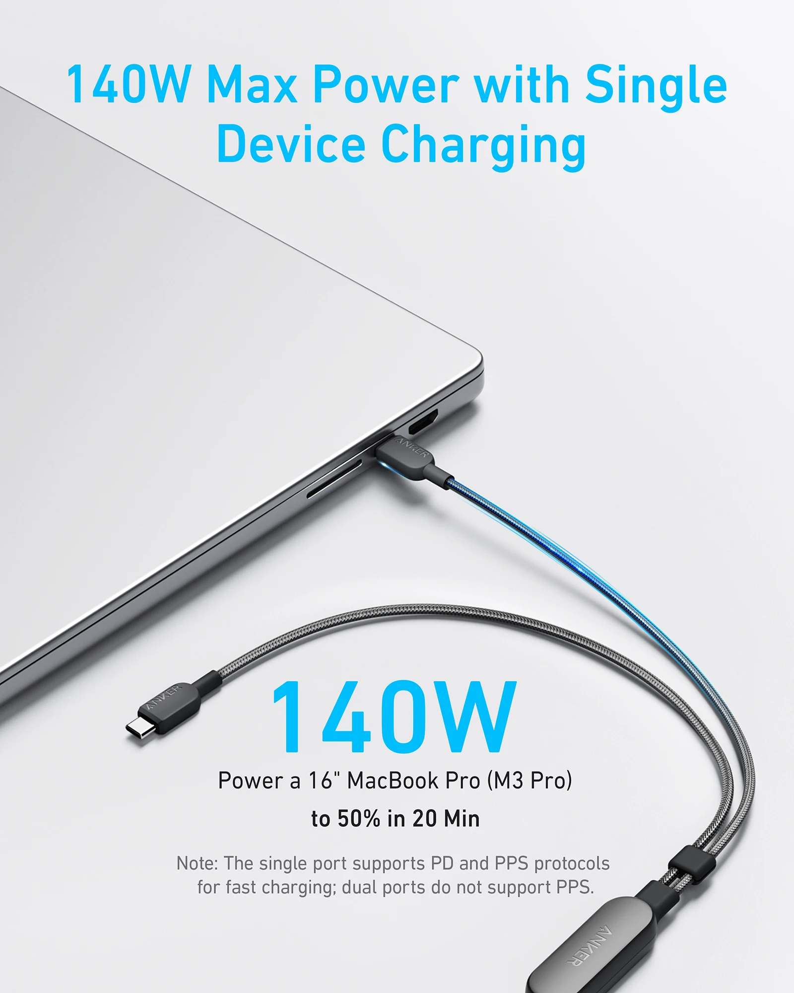 Anker USB C-USB C 케이블, 아이폰 16 시리즈, 맥북, 아이패드용 고속 충전... - 2