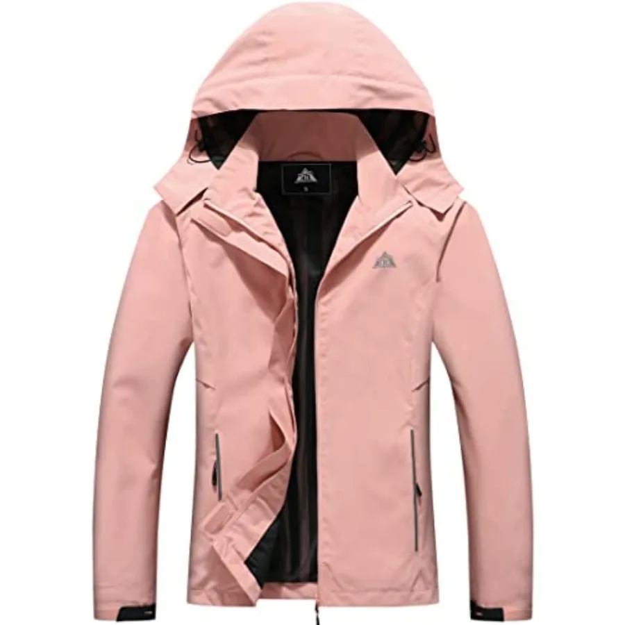 MOERDENG Women's Waterproof Rain Jacket Lightweight Raincoat Hooded Hiking Jacket Softshell Windbreaker