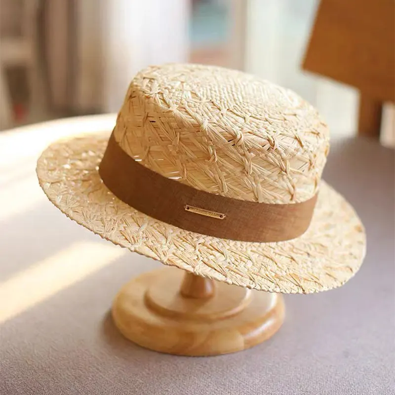 New Fashion Handmade Raffia Grass Straw Hat For Women Summer Beach Casual Cap High Quality Korean Designer Fadora Hat For Woman