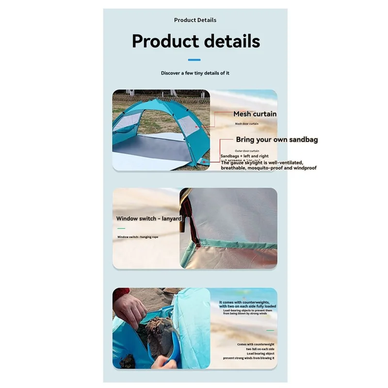 

Y49A-Windresistant Rainproof Sunscreen Outdoor Camping Tent Shelter 200X150x120cm Multi-Purpose Beach Tent