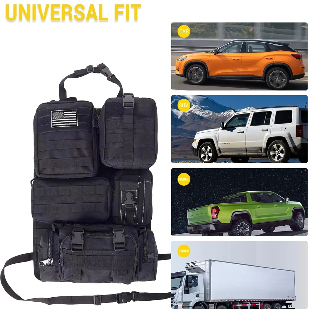 Universal Car Backrest Wall Hanging Seat ​Back Organizer Molle Panel Storage Bag with 5 Detachable Pouch,Outdoor Camping Hiking